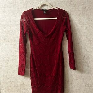 Forever 21 Deep Red Lace Long Sleeve Dress